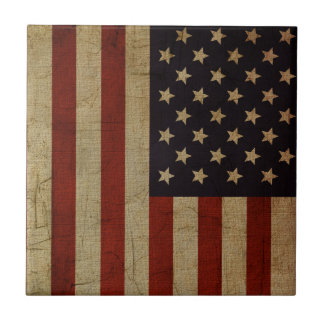 Vintage Grunge American Flag Ceramic Tile