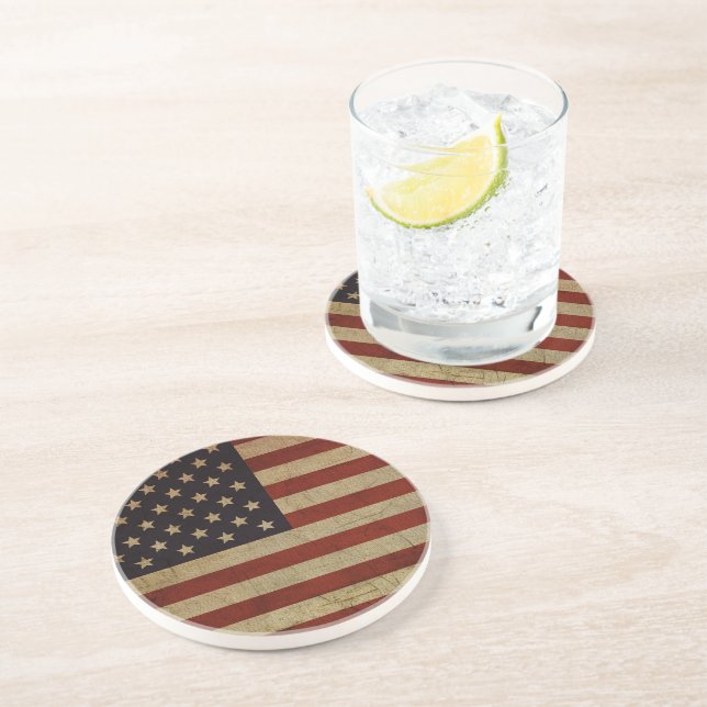 Vintage Grunge American Flag Coaster (Side)