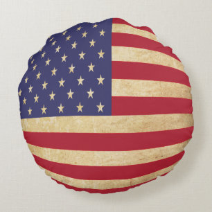 Vintage Grunge American Flag globe-shaped Round Cushion