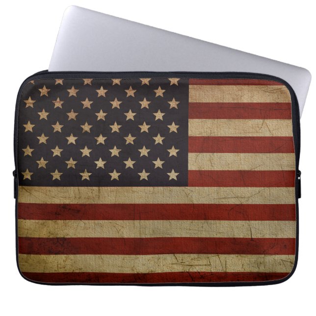 Vintage Grunge American Flag Laptop Sleeve (Front)