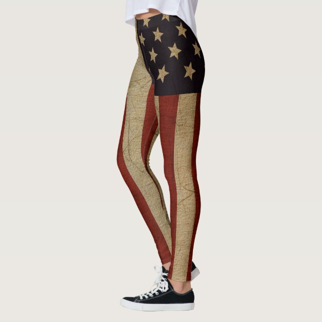 Vintage Grunge American Flag Leggings (Left)