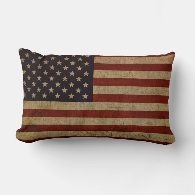 Vintage Grunge American Flag Lumbar Cushion (Front)