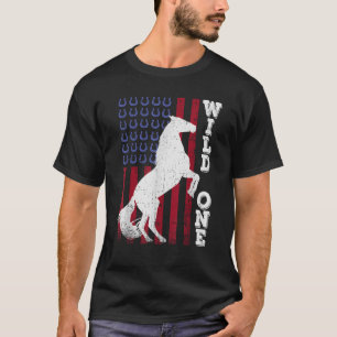 Vintage Grunge American USA Flag Wild One Mustang T-Shirt