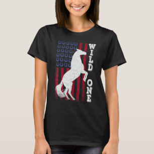 Vintage Grunge American USA Flag Wild One Mustang T-Shirt