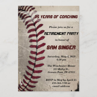 Vintage Grunge Baseball Coach Retirement Birthday Invitation