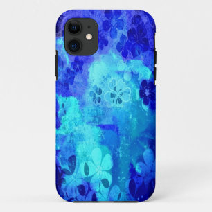 Vintage grunge blue floral pattern 4 iPhone 11 case