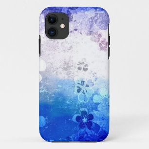 Vintage grunge blue floral pattern iPhone 11 case