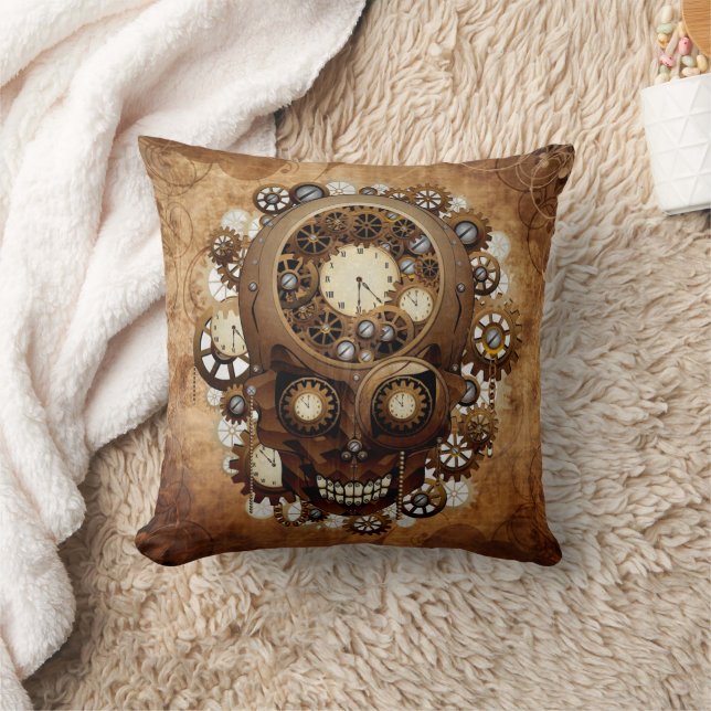 Vintage Grunge Copper Steampunk Skull Cushion (Blanket)