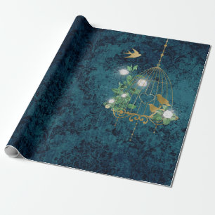 Vintage Grunge Damask Birdcage Wrapping Paper