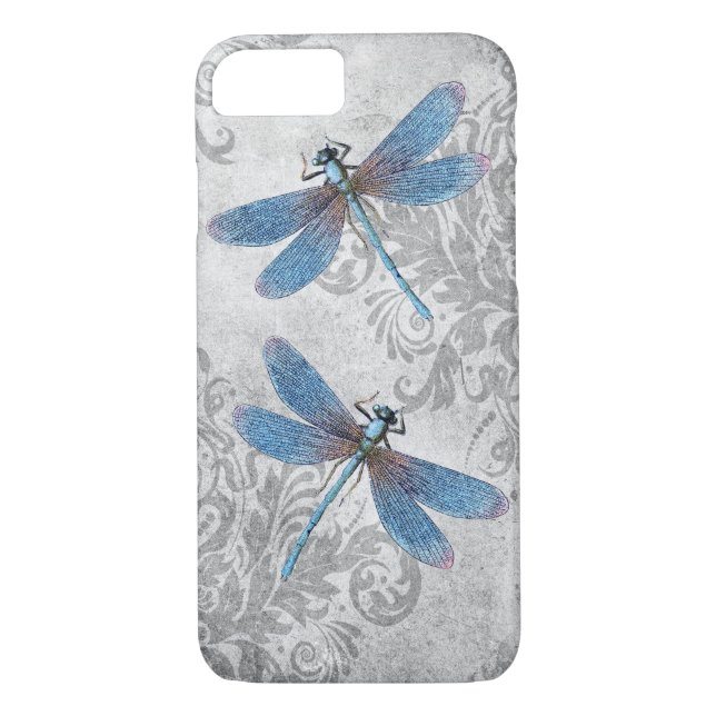 Vintage Grunge Damask Dragonflies Case-Mate iPhone Case (Back)