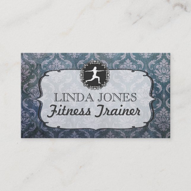 Vintage Grunge Damask Gym Fitness Trainer Cards (Front)