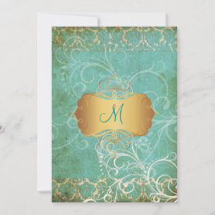 Vintage grunge damask/monogram Wedding Invitations