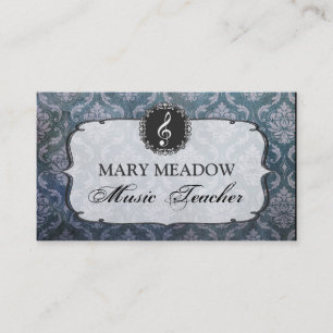 Vintage Grunge Damask Music Piano Singing Teacher Business Card