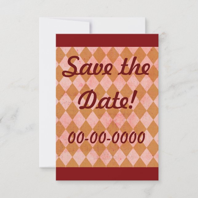 Vintage Grunge Diamond Chequered Custom Invitation (Front)