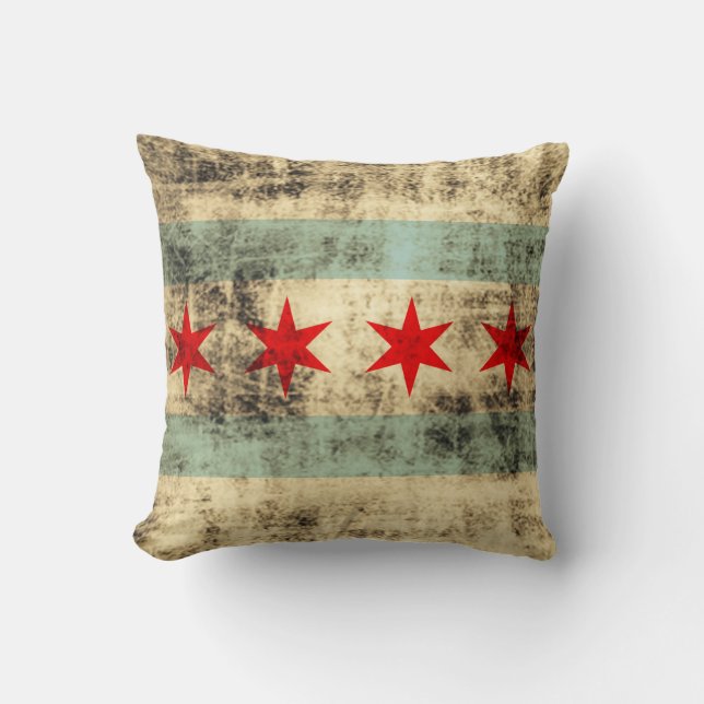Vintage Grunge Flag of Chicago Cushion (Front)