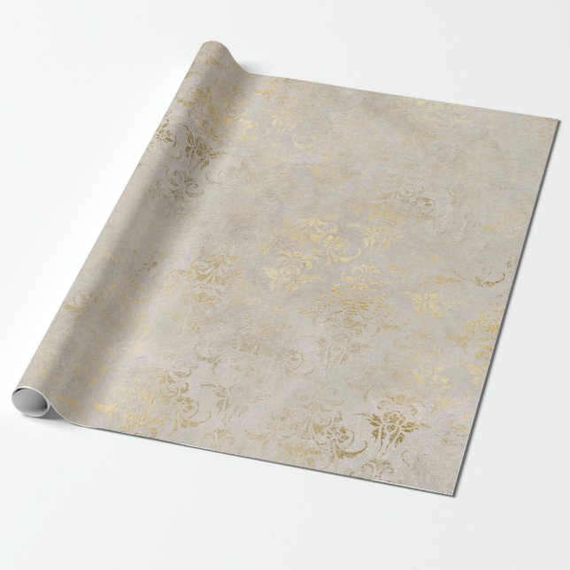 Vintage Grunge Ivory Damask Wrapping Paper (Unrolled)