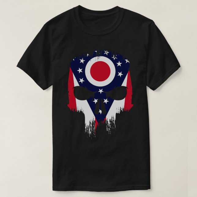 Vintage Grunge Ohio State Flag Skull T-Shirt (Design Front)