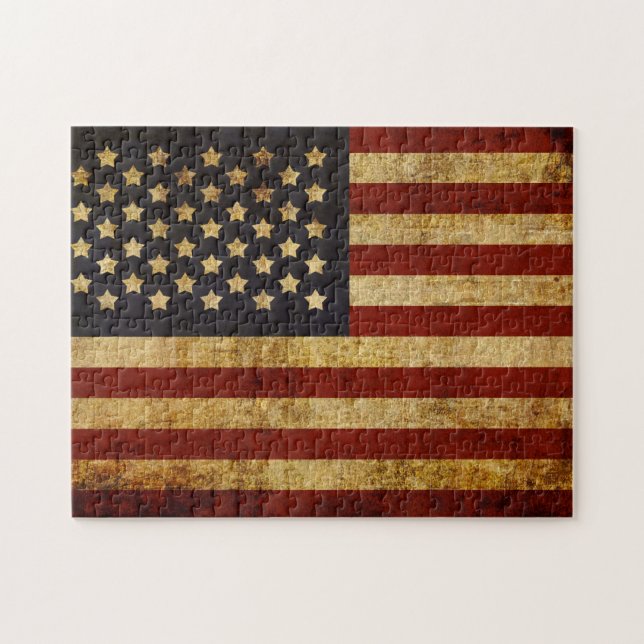 Vintage Grunge Patriotic USA American Flag Jigsaw Puzzle (Horizontal)