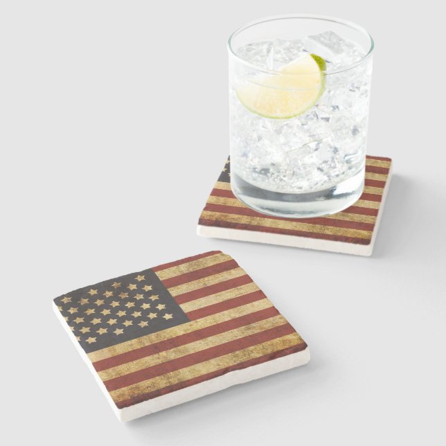 Vintage Grunge Patriotic USA American Flag Stone Coaster (Side)