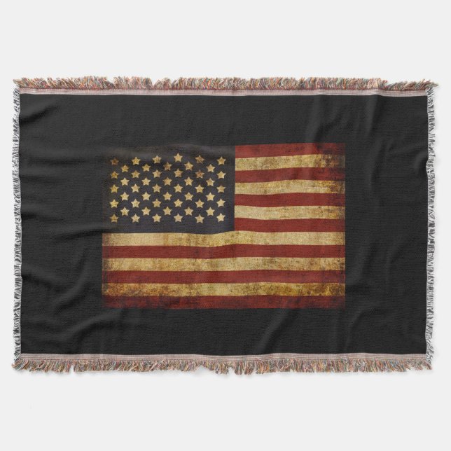 Vintage Grunge Patriotic USA American Flag Throw Blanket (Front)