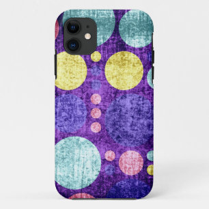Vintage Grunge Polka Dots   Yellow Purple Aqua iPhone 11 Case