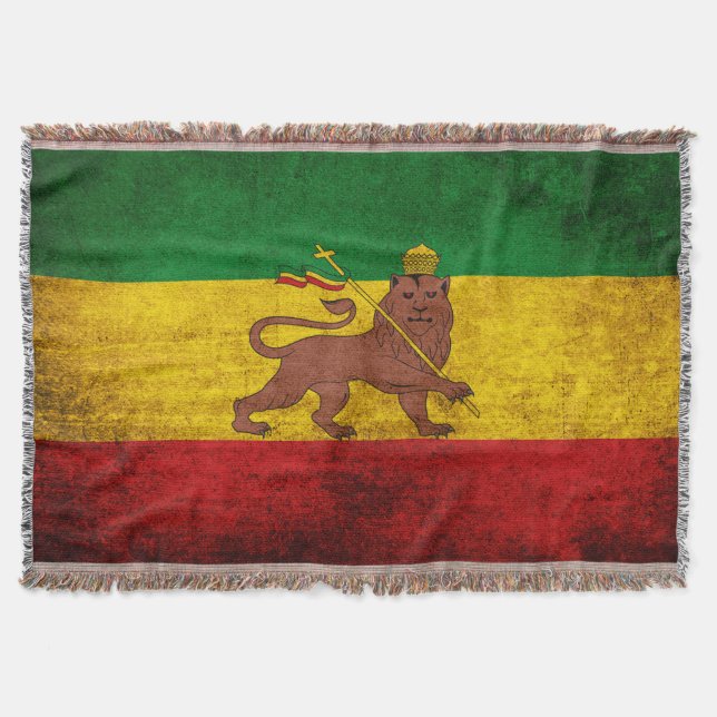 Vintage Grunge Rastafarian Flag Throw Blanket (Front)