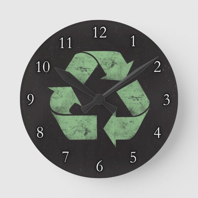 Vintage Grunge Recycle Symbol Round Clock (Front)