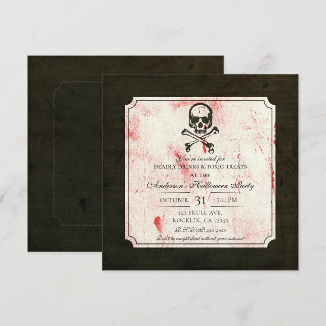 Vintage Grunge Skull Crossbones Bloody Halloween Invitation (Front/Back)