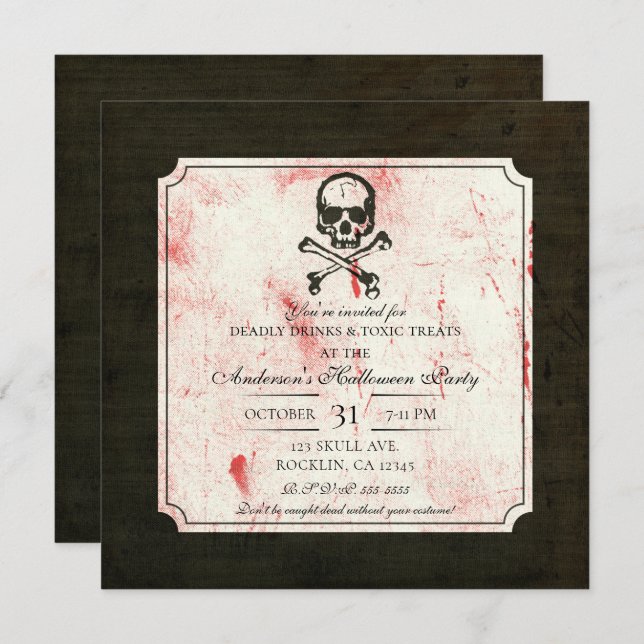 Vintage Grunge Skull Crossbones Bloody Halloween Invitation (Front/Back)