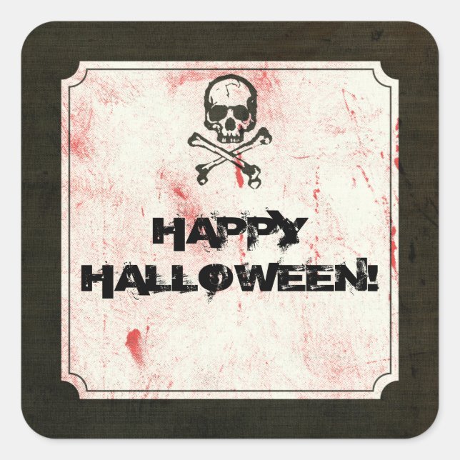 Vintage Grunge Skull Crossbones Bloody Halloween Square Sticker (Front)