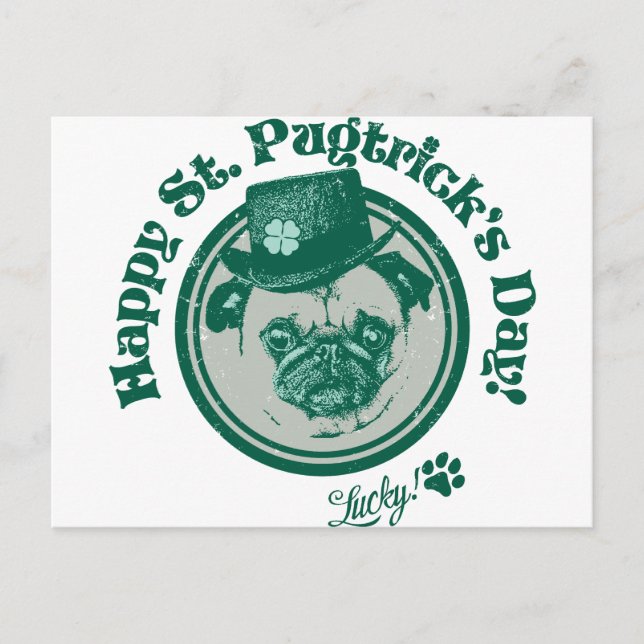 Vintage Grunge St Patrick's Day Pug Tees Postcard (Front)