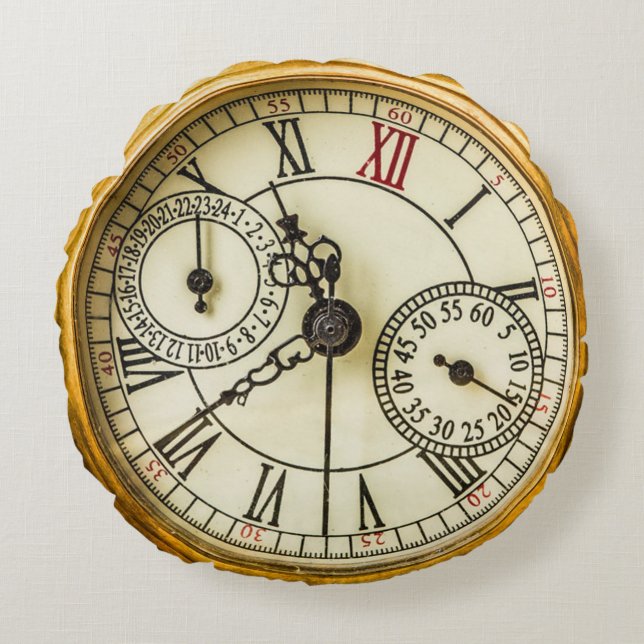 Vintage Grunge steampunk Antique Watch Round Cushion (Front)