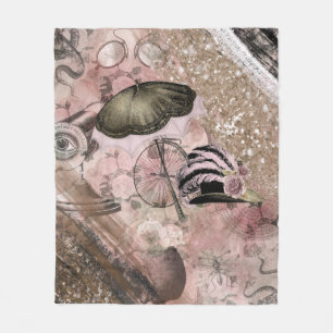 Vintage Grunge Steampunk Glam Victorian Hat Fleece Blanket