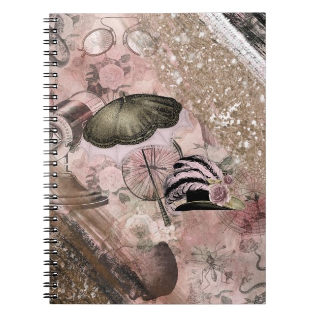 Vintage Grunge Steampunk Glam Victorian Hat Notebook (Front)
