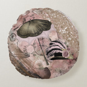 Vintage Grunge Steampunk Glam Victorian Hat Round Cushion