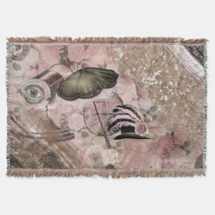 Vintage Grunge Steampunk Glam Victorian Hat Throw Blanket