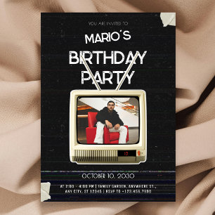 Vintage grunge tv photo birthday invitation