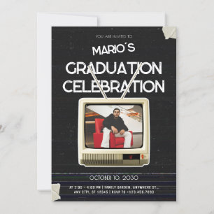 Vintage grunge tv photo graduation invitation