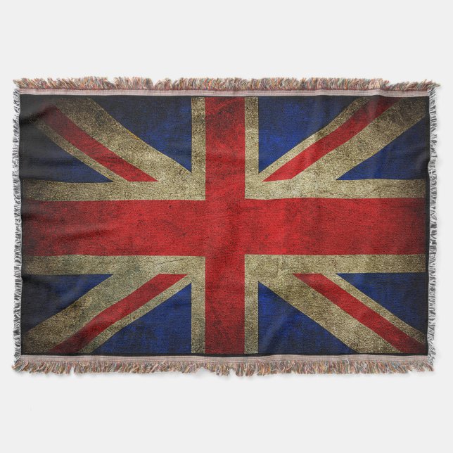 Vintage Grunge UK Flag Throw Blankets (Front)