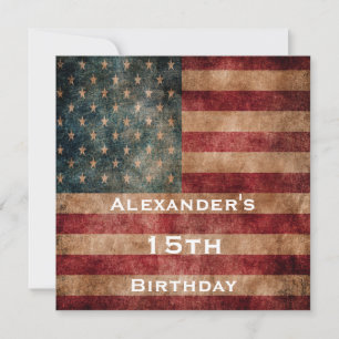Vintage Grunge USA Stars & Stripes 15th Birthday Invitation