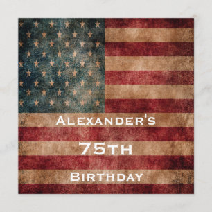 Vintage Grunge USA Stars & Stripes 75th Birthday Invitation