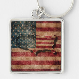 Vintage Grunge USA Stars & Stripes Flag and Map Key Ring