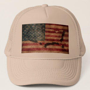 Vintage Grunge USA Stars & Stripes Flag and Map Trucker Hat