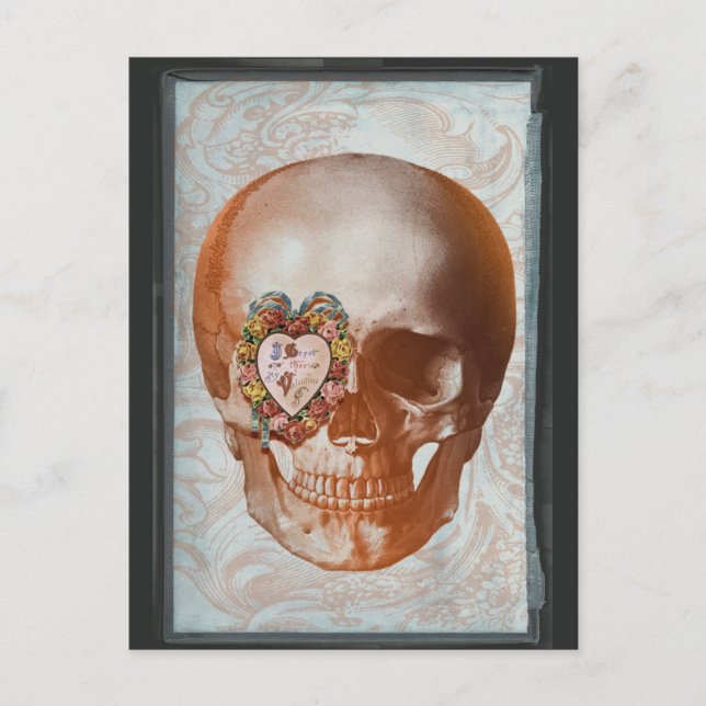 Vintage Grunge Valentine Skull Gothic Heart Holiday Postcard (Front)