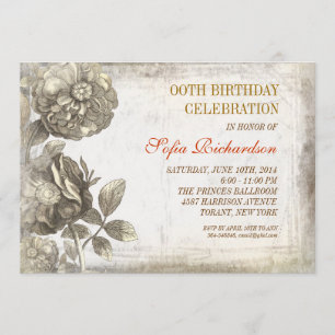 vintage grungy flowers drawing birthday invitation