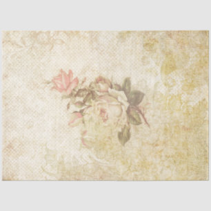 Vintage Grungy Pink and Ivory Roses Tissue Paper