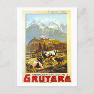 Vintage Gruyere Switzerland Travel Poster Postcard
