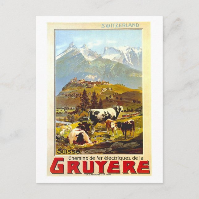 Vintage Gruyere Switzerland Travel Poster Postcard (Front)