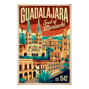 Vintage Guadalajara Mexico Soul of Mariachi Retro  Poster