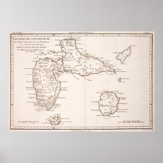 Vintage Guadeloupe Island Map (1780) Poster (Front)